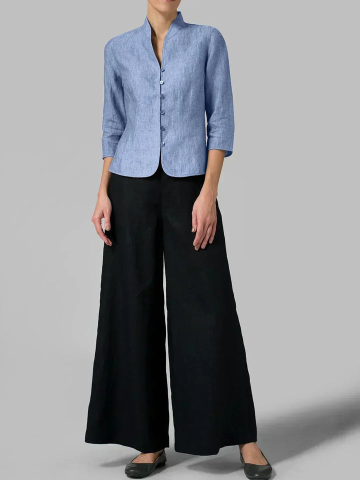 Elegant women's blouse: button-front, 3/4 sleeves. Perfect casual chic or professional work wear.