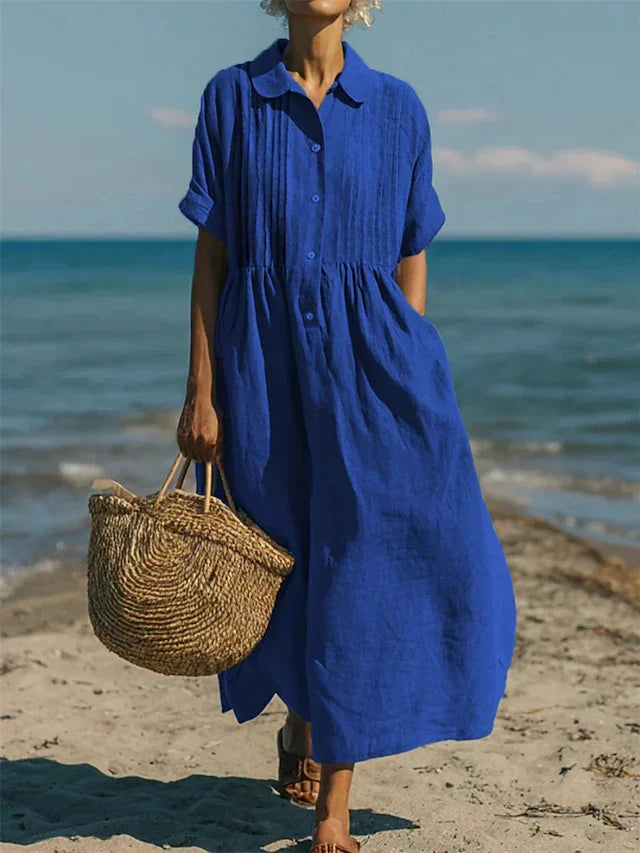 Comfortable women's summer maxi dress with button-front closure, ideal for effortless casual style.