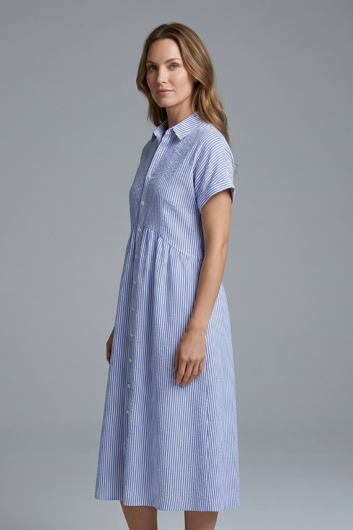 Women's versatile button-front long dress with an elegant collar, ideal for casual and office wear.