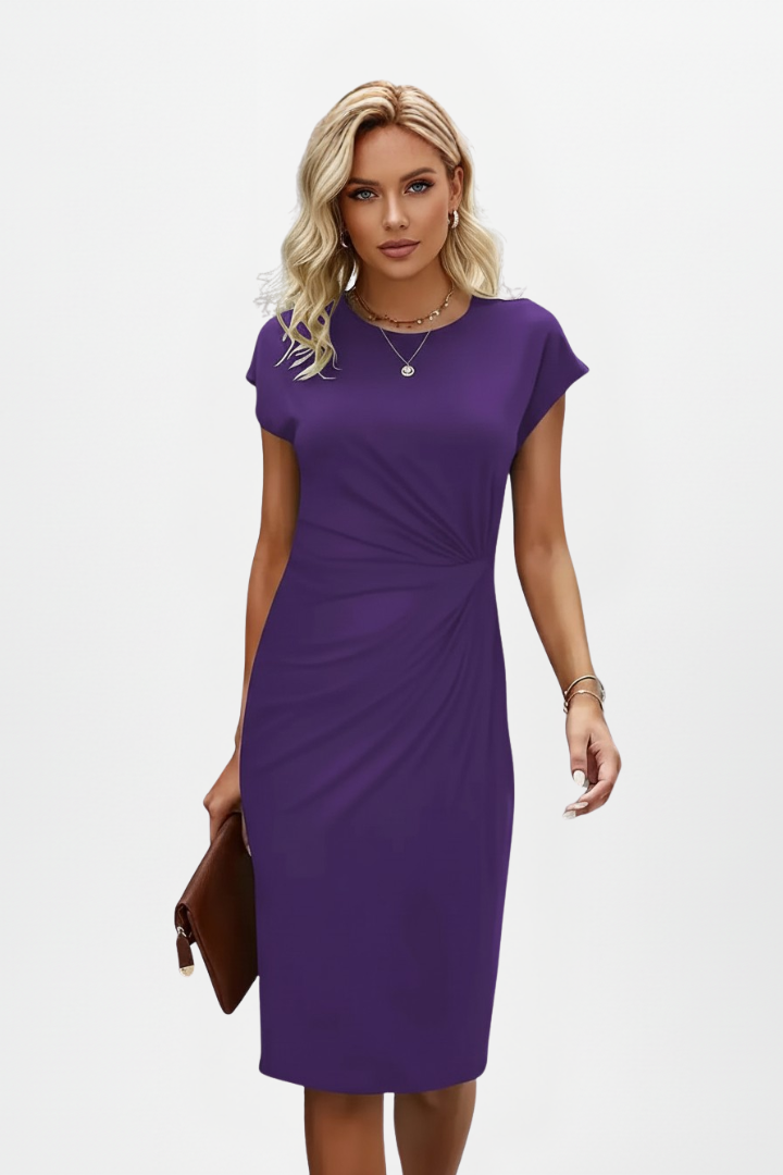 Timeless women's cap sleeve knee-length dress with a subtle ruched waist for a polished look.