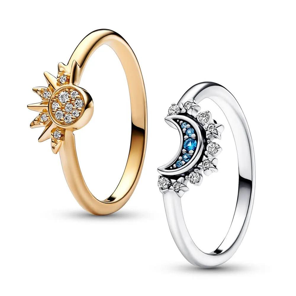 Statement women's celestial sun & moon ring, elegantly designed with sparkling crystal accents. Fashion jewelry for her.