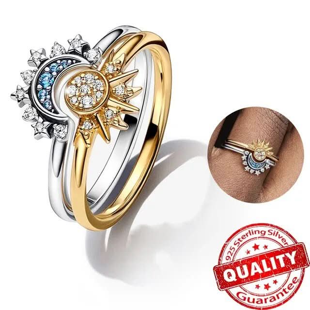 Beautiful women's celestial sun & moon ring, versatile elegant jewelry with crystal accents. Perfect for any occasion.