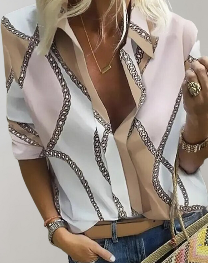 Versatile women's long sleeve top with chic chain print. Ideal for business attire, casual wear, or an evening out.