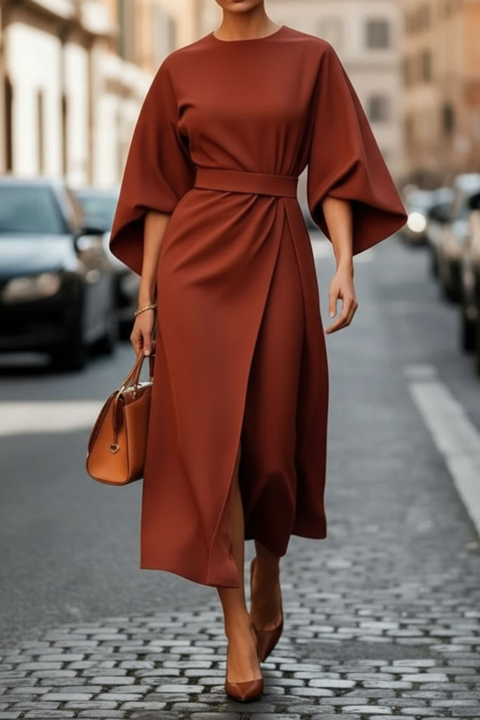 Elegant women's chic cocktail midi dress in black, perfect for evening events & special occasions.