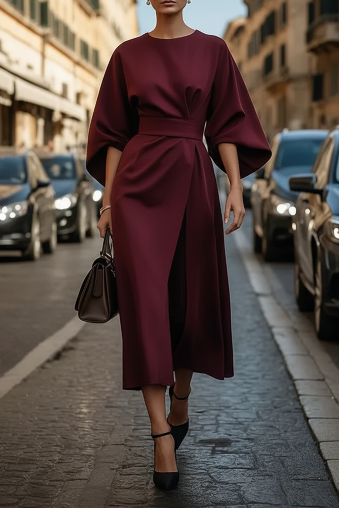 Women's sleek party dress, a classic midi design ideal for evening events & formal gatherings.