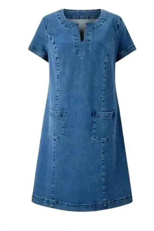 Versatile women's classic blue midi dress with long sleeves, A-line style, suitable for elegant formal or casual events.