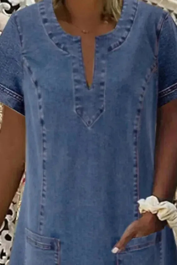 Classic elegant blue midi dress for women, long sleeves, A-line silhouette, offers sophisticated style and comfort.