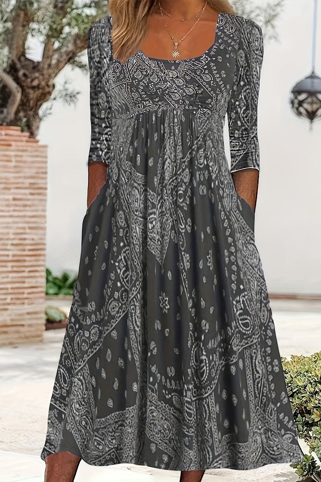 Elegant women's classic midi dress, versatile for office, party, or casual wear. Comfortable A-line style. Womens fashion.