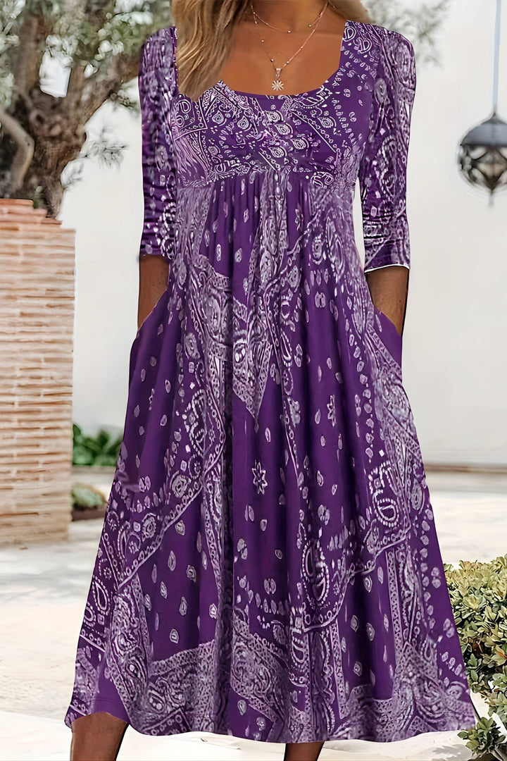 Versatile women's classic midi dress. Elegant A-line for office, party, & casual fashion. Comfortable and stylish.