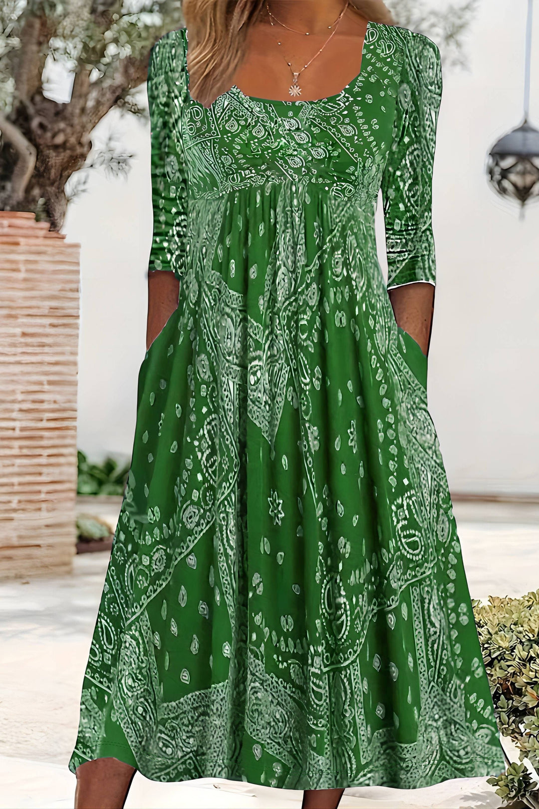 Women's elegant classic midi dress. Comfortable A-line design for versatile office, party, or casual fashion.
