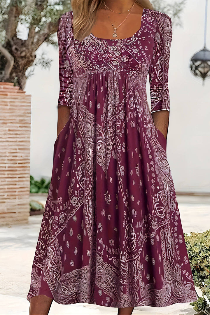 Stylish women's elegant classic midi dress. Versatile A-line for office, party, or casual wear. Comfortable fashion.