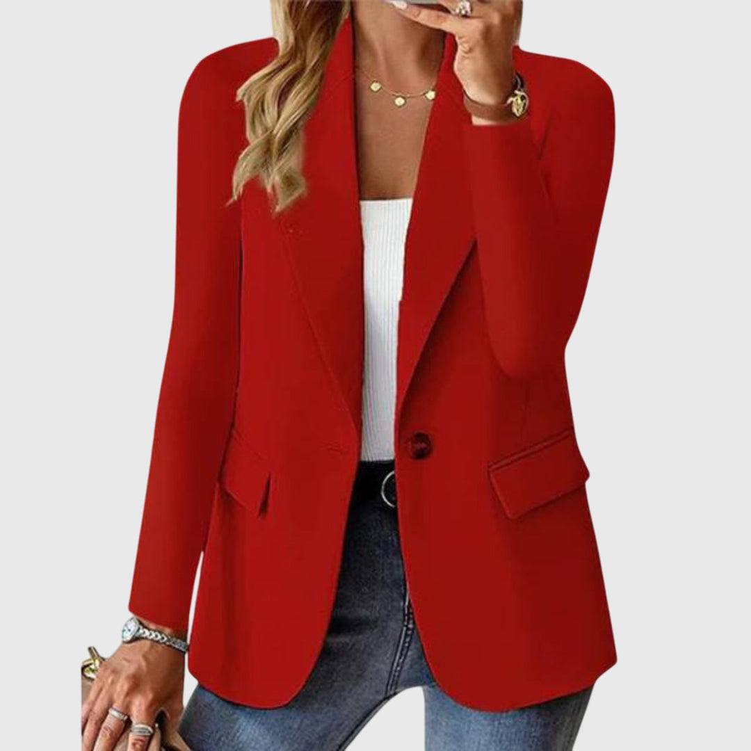 Elegant women's classic notch-lapel single-breasted blazer, perfect for professional office wear & business casual outfits.