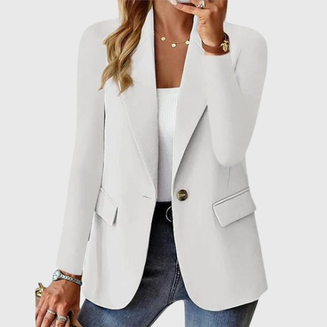Stylish women's single-breasted blazer featuring a classic notch lapel. Versatile jacket for business or elegant casual.