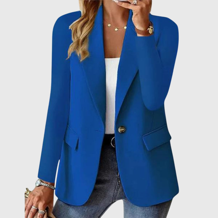 Professional women's blazer: classic notch lapel, single-breasted design detail. Ideal for office wear & business casual.