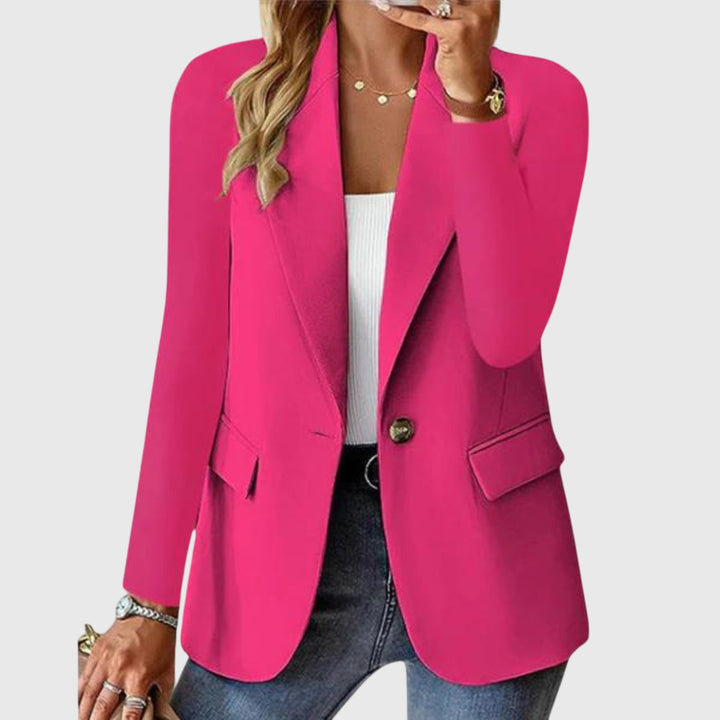 Sophisticated women's black classic blazer with notch lapel. Single-breasted, ideal for office, professional & business looks.