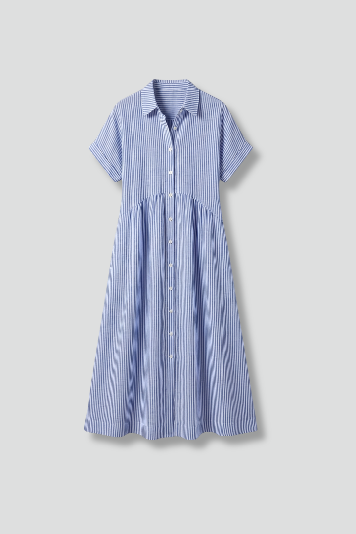 Elegant women's collared button-front midi dress, perfect for versatile fashion and chic style.