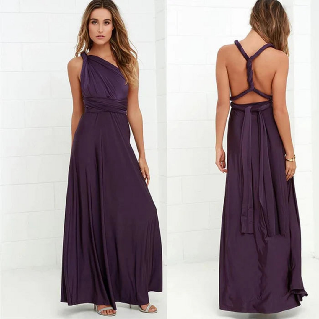 Stylish women's backless maxi dress with a convertible design. Elegant, comfortable, and flowy for any event or casual wear.