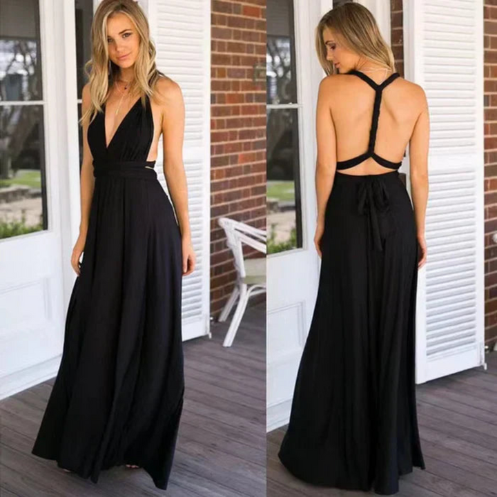 Versatile women's backless maxi dress. Its convertible design makes it suitable for both casual fashion and elegant evening wear.