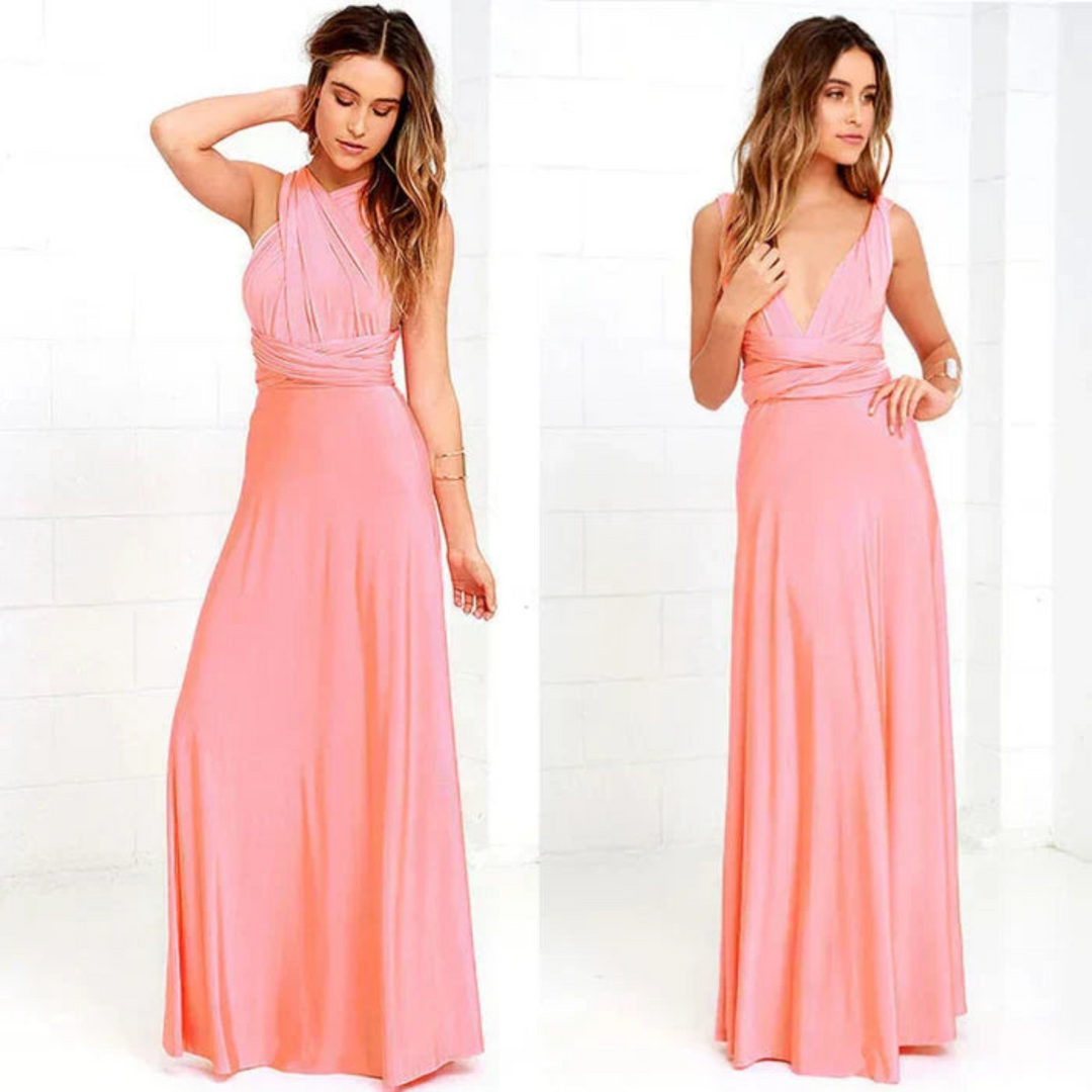 Women's convertible maxi dress with an alluring backless design. Versatile, elegant, and flowy for any fashion occasion.