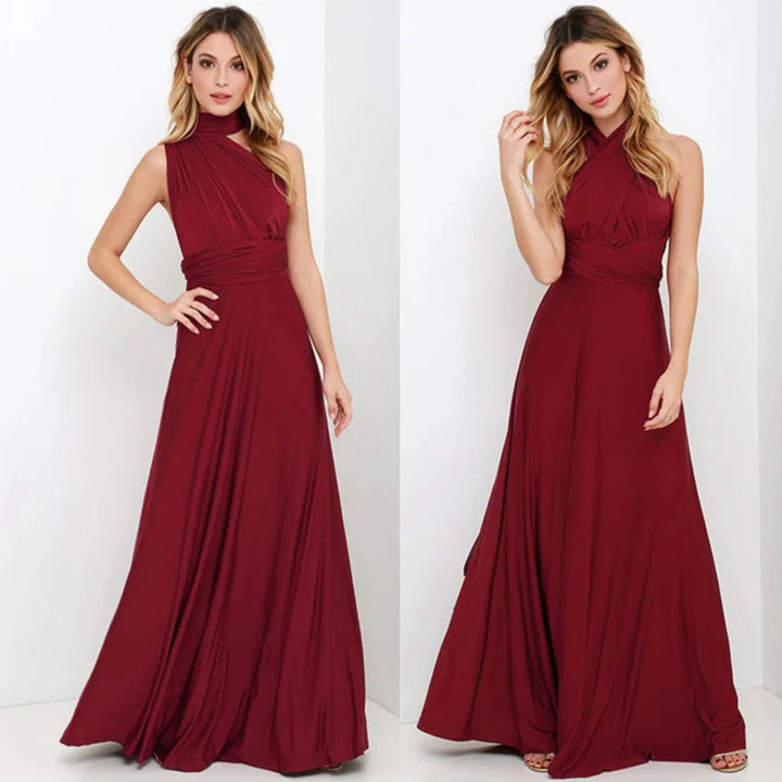 Women's convertible backless maxi dress; a versatile, elegant option for evening wear, summer parties, or casual vacation.