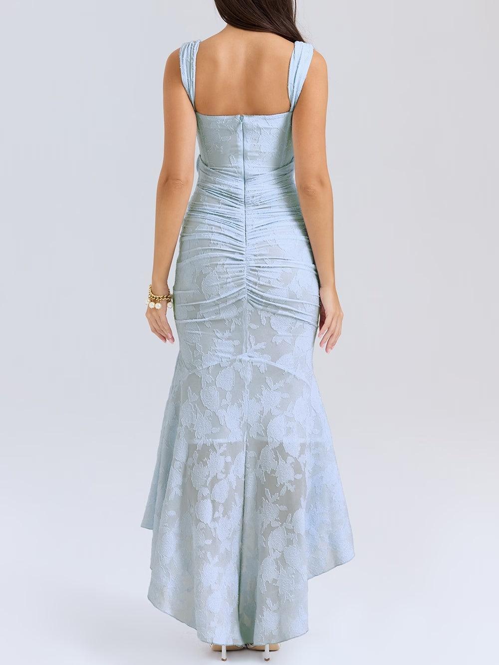 Sophisticated women's elegant formal dress, a mermaid style with a flattering corset design.