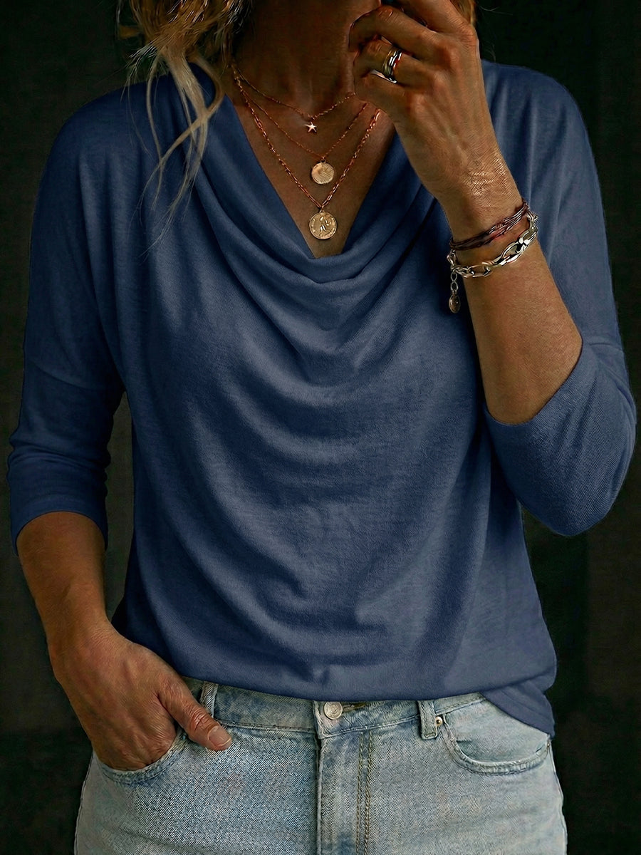 Women's stylish long sleeve cowl neck blouse. Effortlessly elegant top for a versatile and fashionable look.