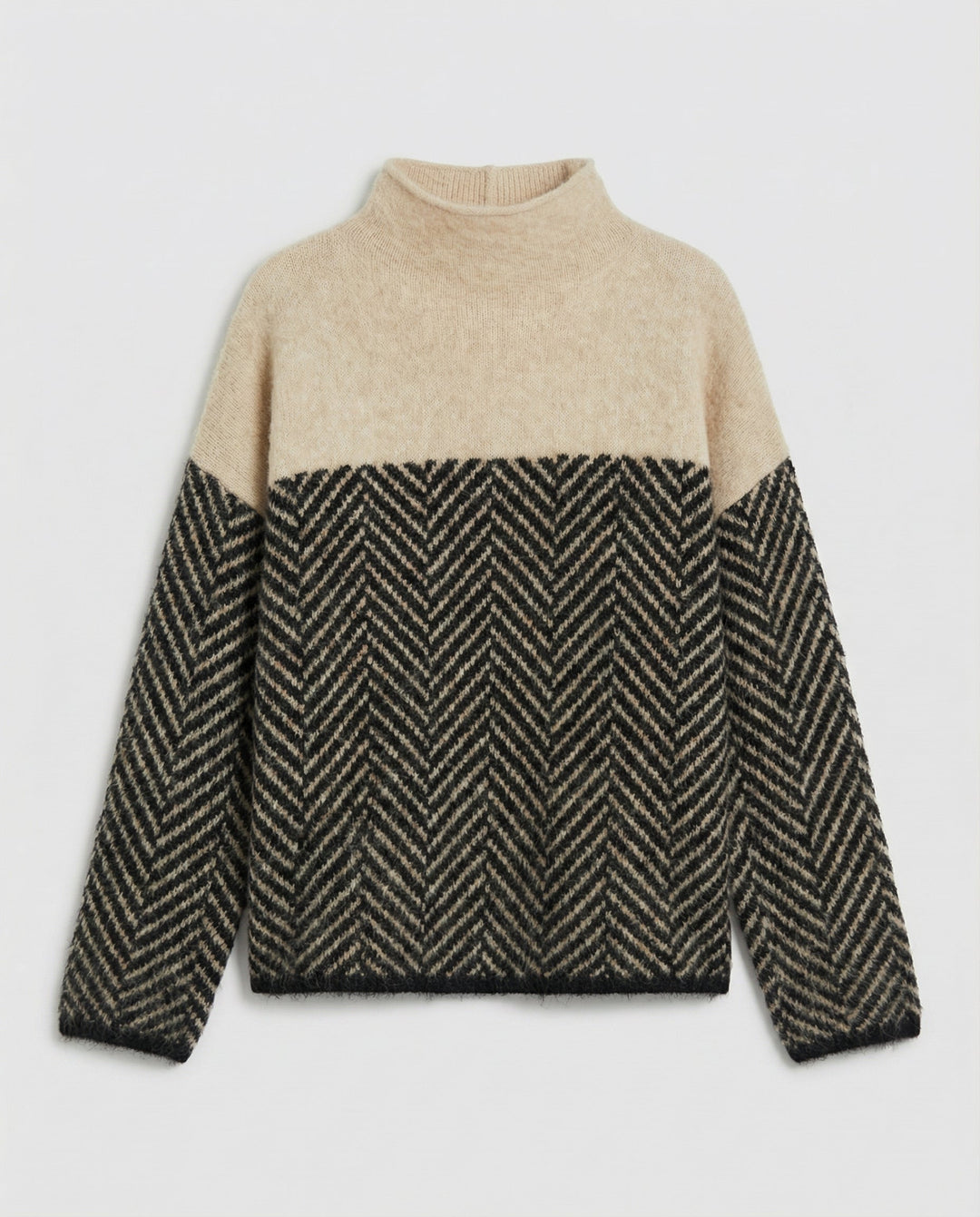 Chic women's loose fit turtleneck sweater, a staple for elegant fall fashion & cozy winter style.