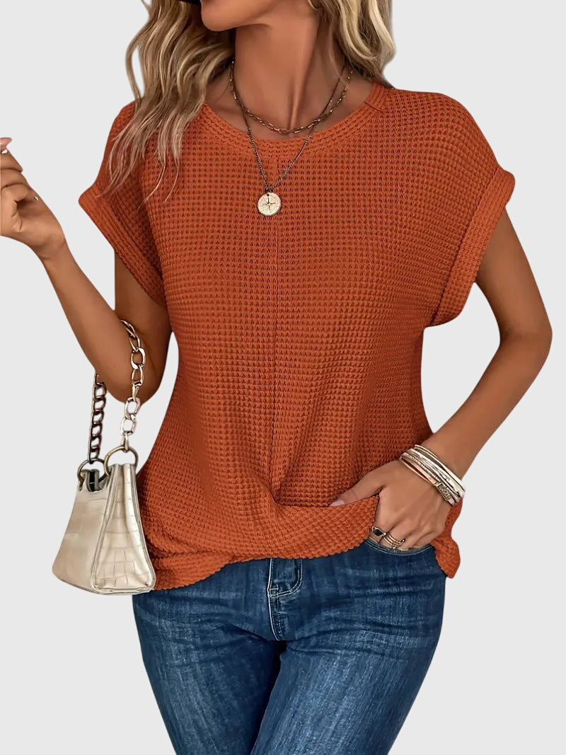 Elegant women's crew neck blouse, perfect for chic everyday style & versatile fashion.