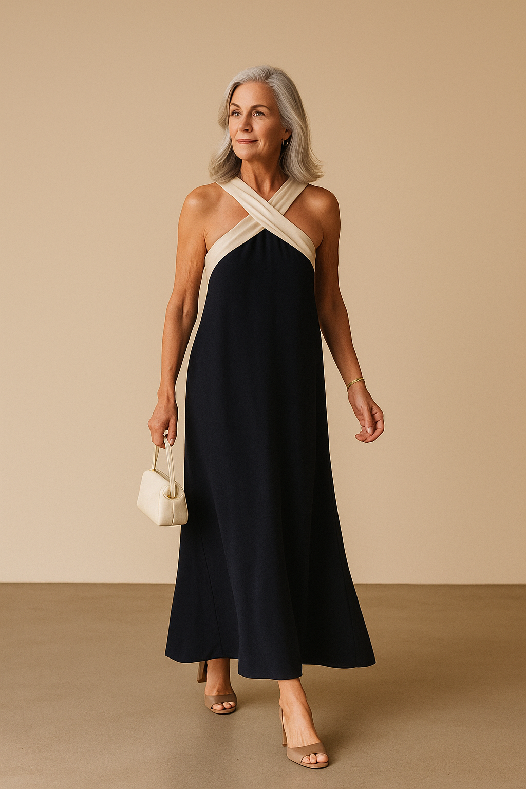 Elegant women's cross-neck flowy summer dress in a vibrant color, perfect for beach vacations.