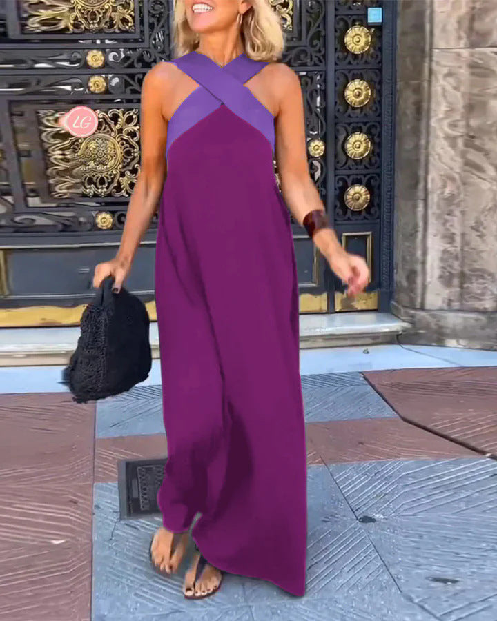 Women's elegant maxi dress with a unique cross neck, ideal for a stylish and comfortable look.