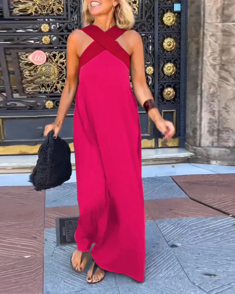 Day to night women's cross neck maxi dress, a long, flowy, and elegant summer dress.