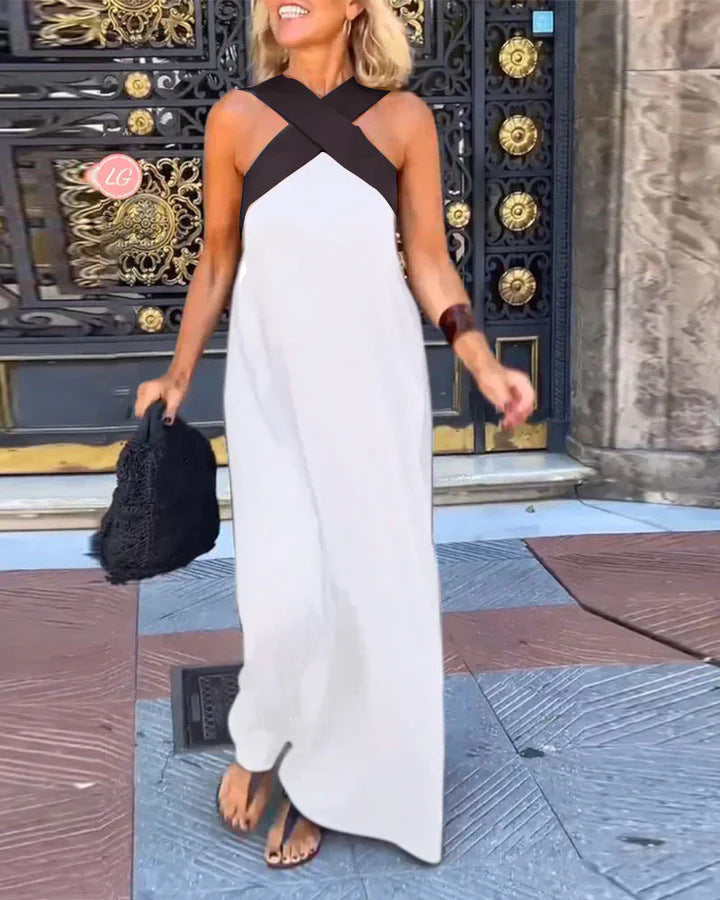 Women's versatile maxi dress with an elegant cross neck, perfect for casual comfort or evening style.