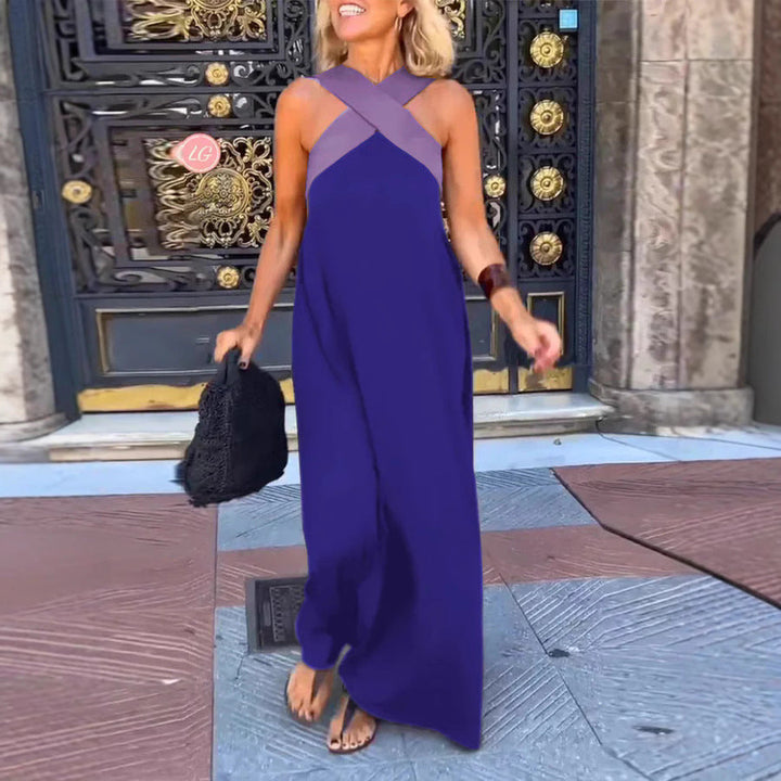 Stylish women's long maxi dress with a flattering cross neck design, ideal for versatile fashion.