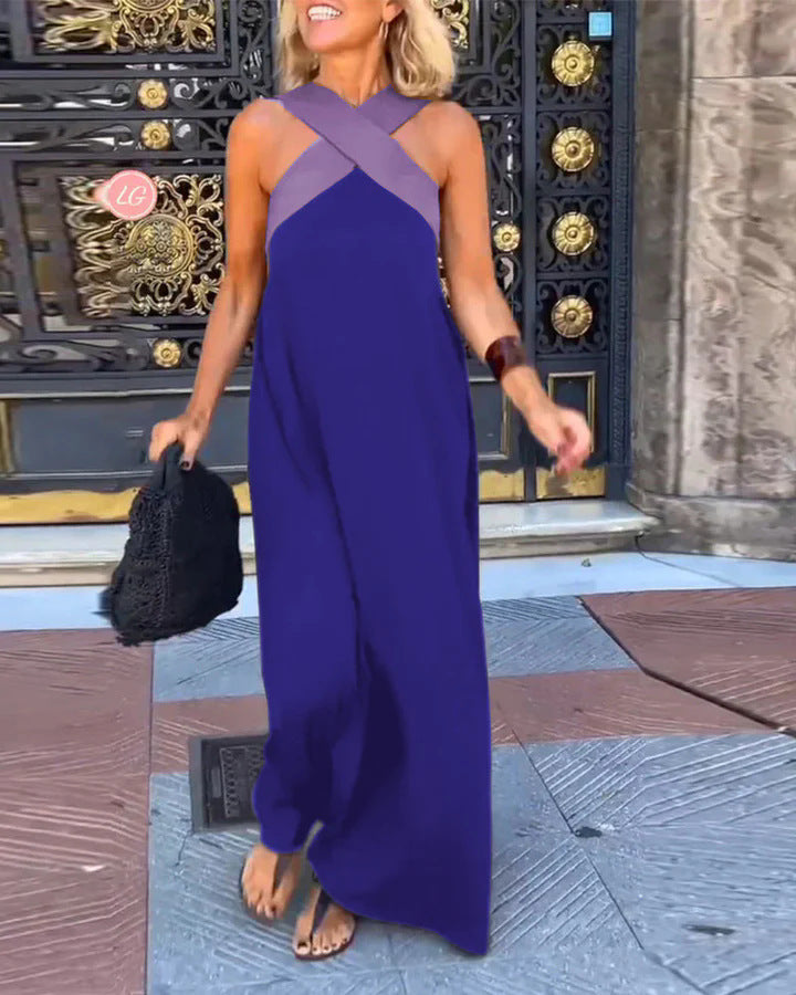 Sophisticated women's elegant maxi dress, cross neck design for a sleek, comfortable look.