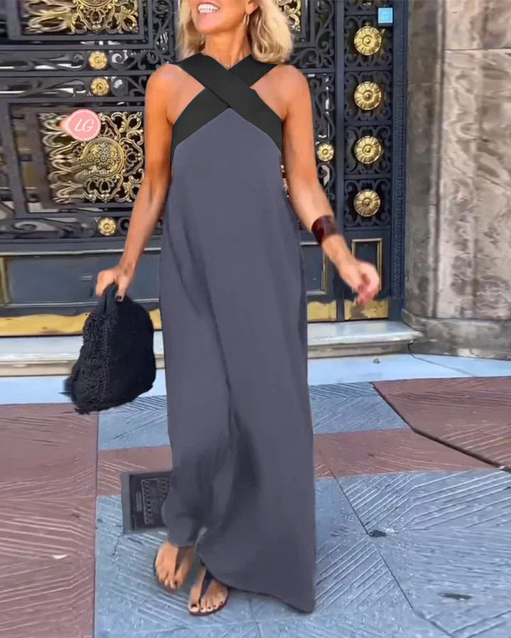 Versatile women's cross neck maxi dress, a long flowy option for both casual and formal events.
