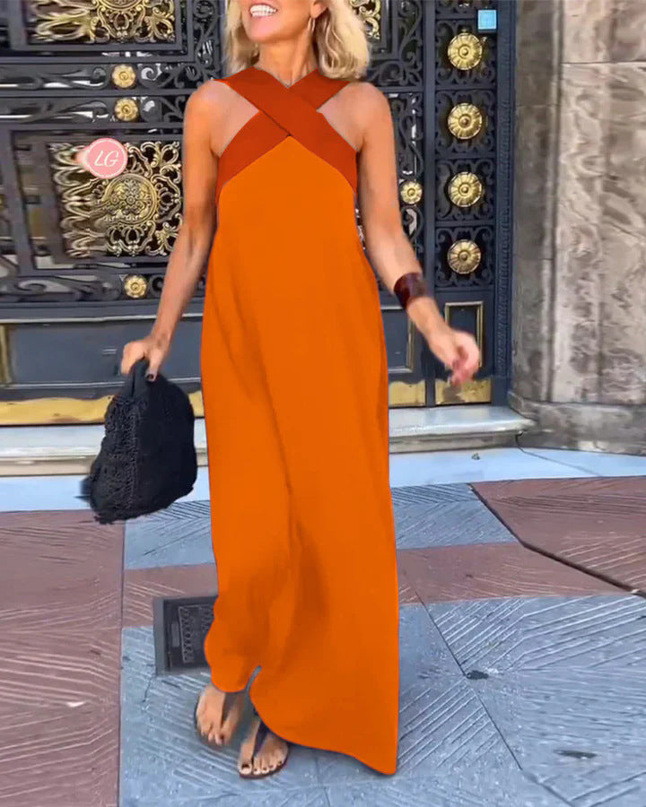 Effortless style: women's elegant cross neck maxi dress, a flowy and comfortable evening option.