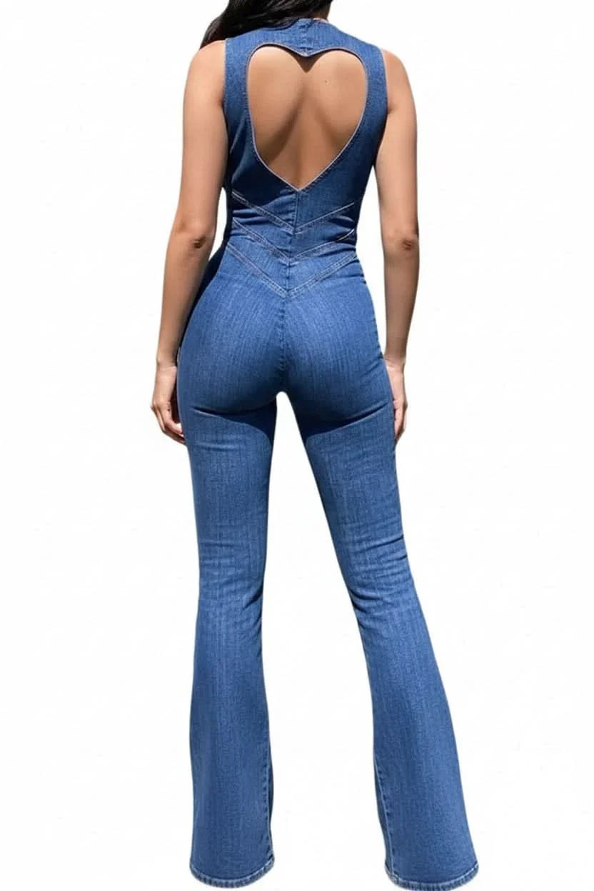 Comfortable & chic women's one-piece jumpsuit, deep V-neck, tailored for a flattering look.