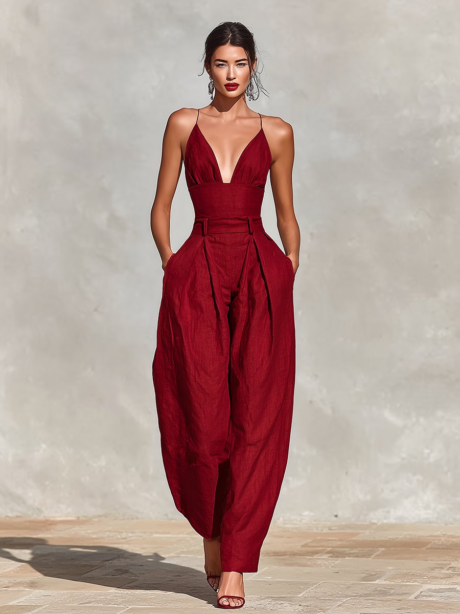 Chic sleeveless wide-leg jumpsuit, perfect for women's formal events, parties, and evening wear.