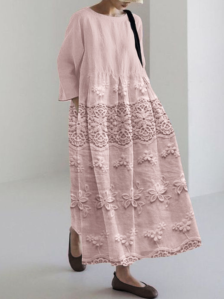 Elegant women's delicate lace midi dress, perfect for parties & special occasions. Flowy, romantic design.