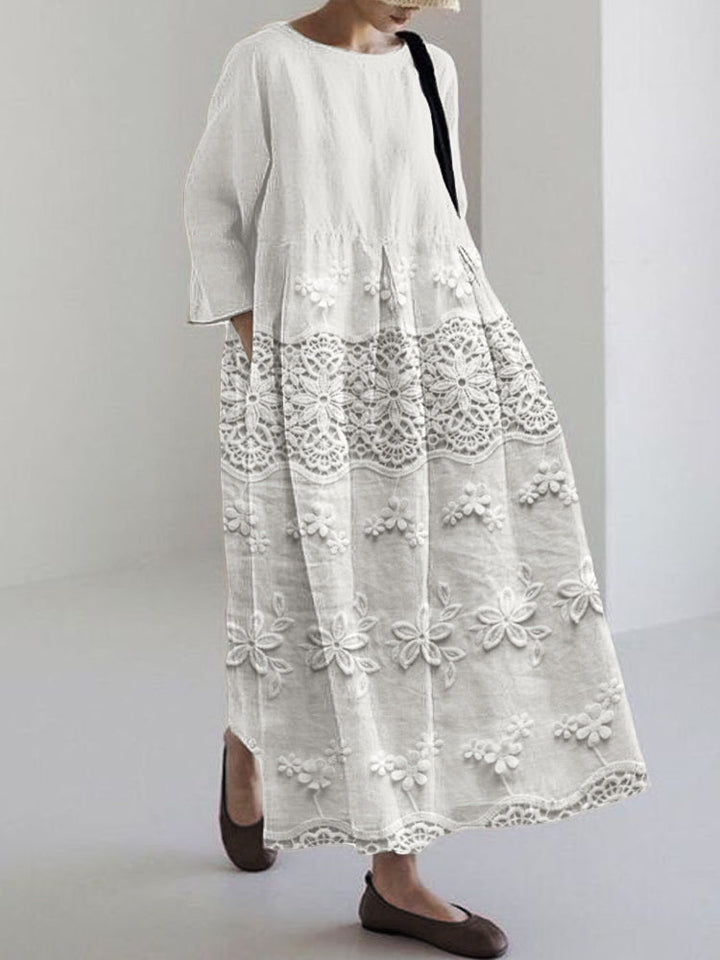 Beautiful pink women's lace midi dress. Elegant & versatile for summer parties, romantic evenings, or casual wear.