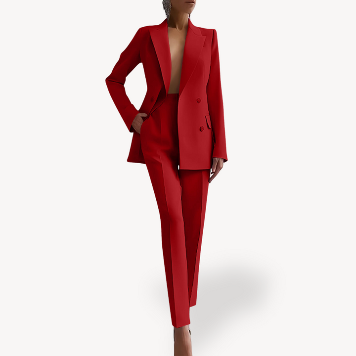 Tailored women's double-breasted pant suit. Elegant 2-piece set, ideal for formal wear, business & special occasions.