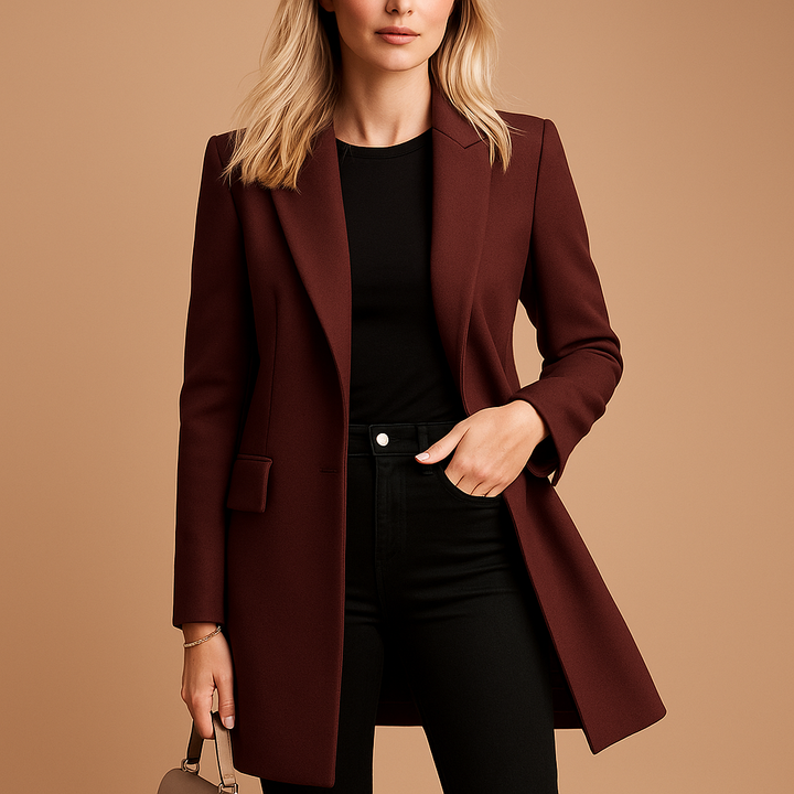 Classic double-breasted trench coat for women, showcasing timeless design details for formal wear or chic autumn style.