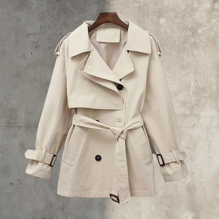 Women's classic double-breasted trench coat with a stylish belt. Elegant long outerwear, ideal for spring & fall fashion.