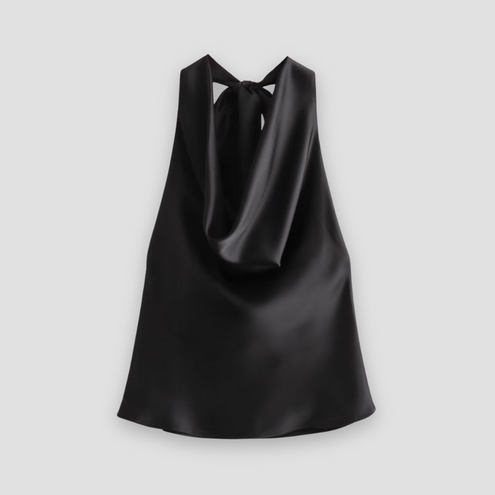 Versatile women's draped halter neck tank top; a sophisticated sleeveless blouse for various outfits.