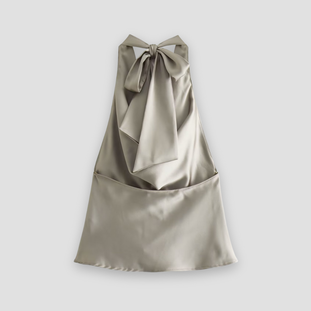 Beautiful women's elegant draped halter neck tank top, a versatile and chic sleeveless blouse for any occasion.