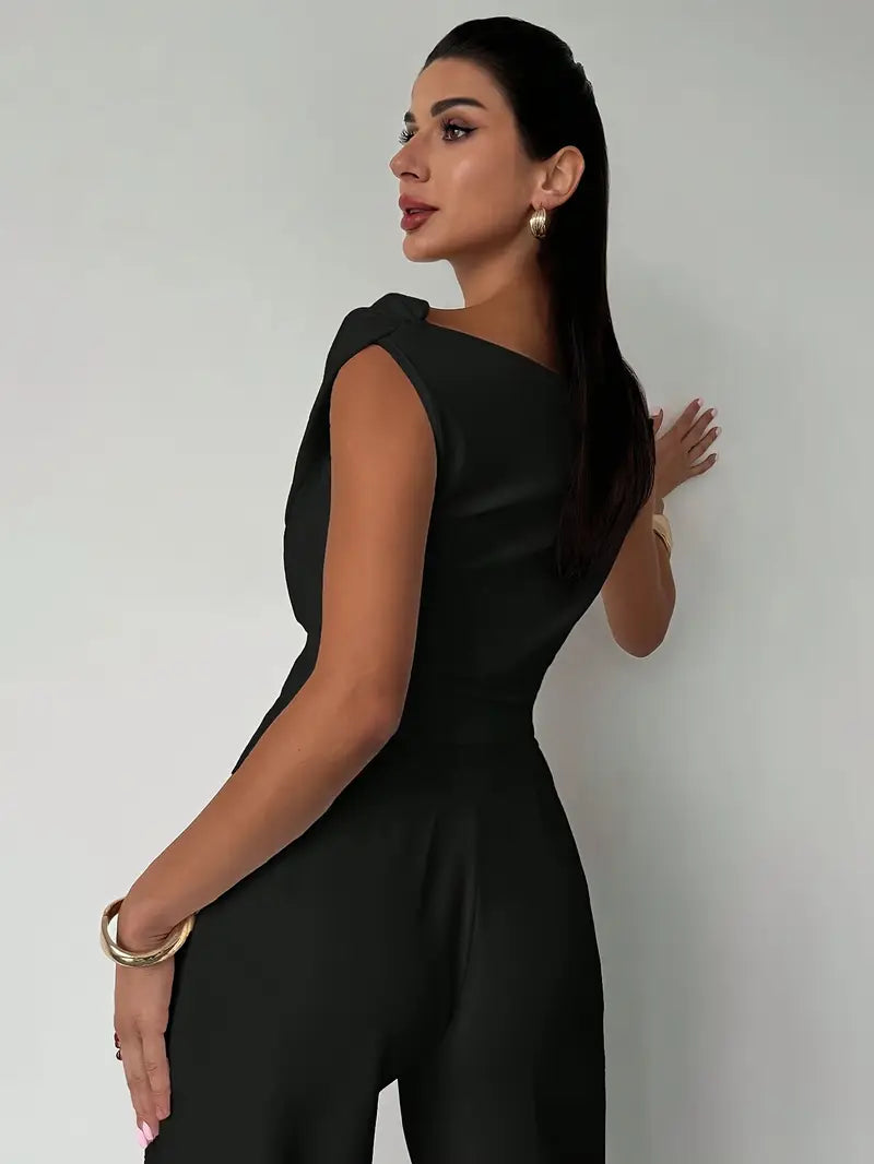 Vibrant red women's draped shoulder top, an elegant and stylish statement piece.