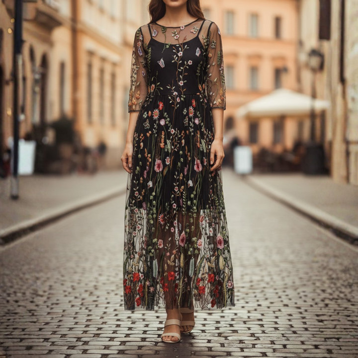 Beautifully embroidered women's maxi dress, an elegant long dress suitable for any formal event or party.
