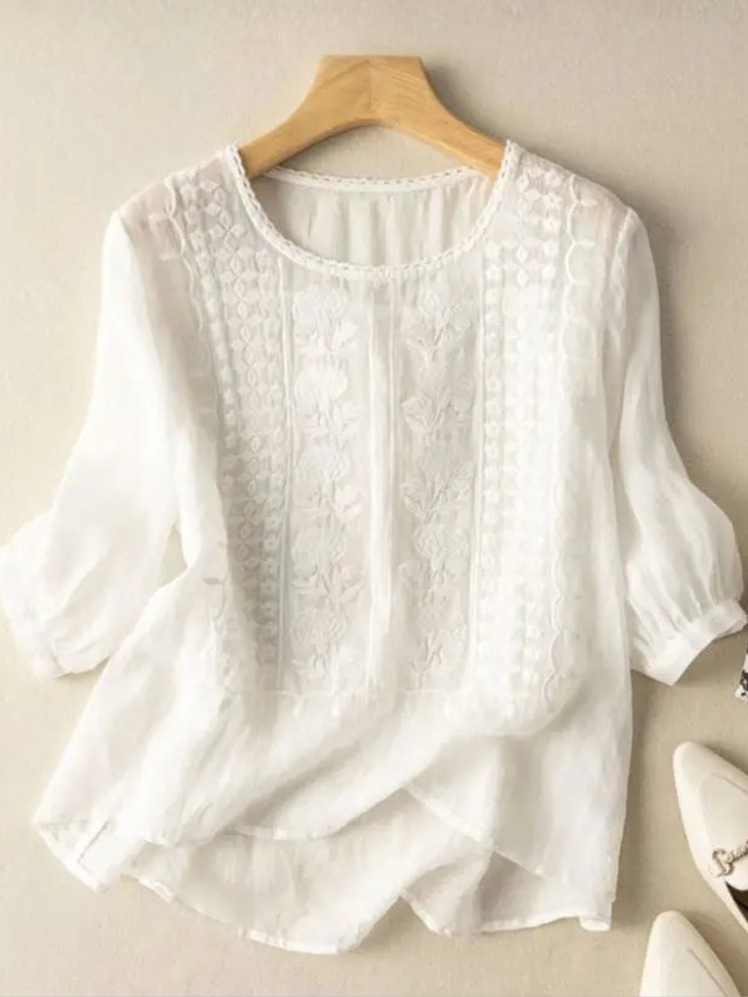 Elegant women's embroidered relaxed fit blouse. Stylish, comfortable, and versatile for office or casual wear.