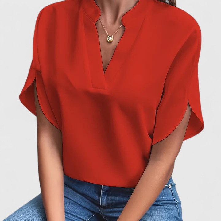 Blue elegant women's blouse, chic & versatile. Ideal for casual, office, spring, and summer fashion.