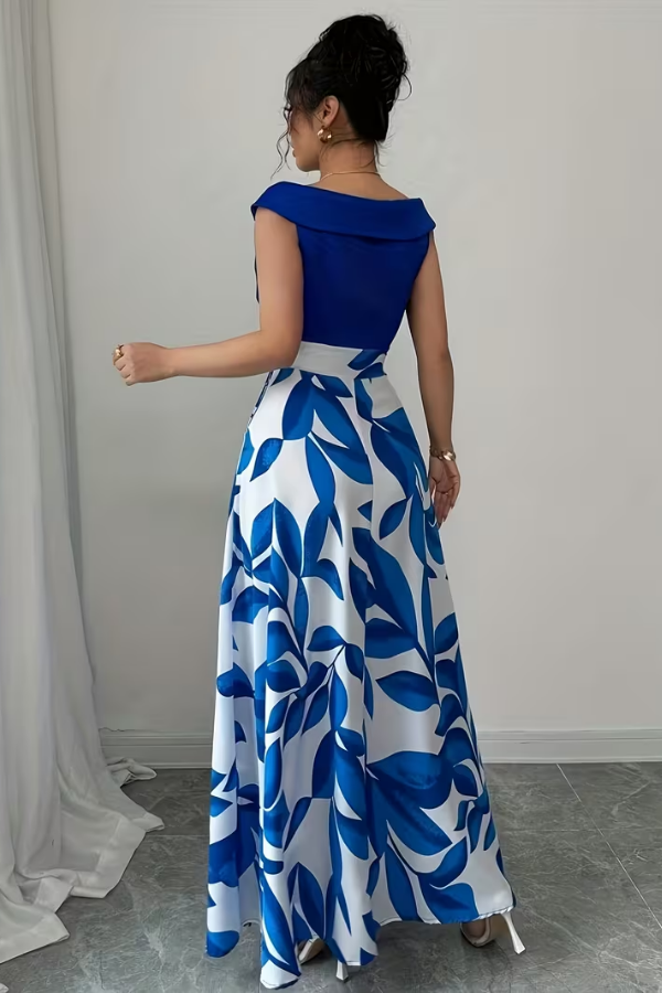 Beautiful women's floral print A-line maxi dress with V-neck and pockets, an elegant summer casual style.